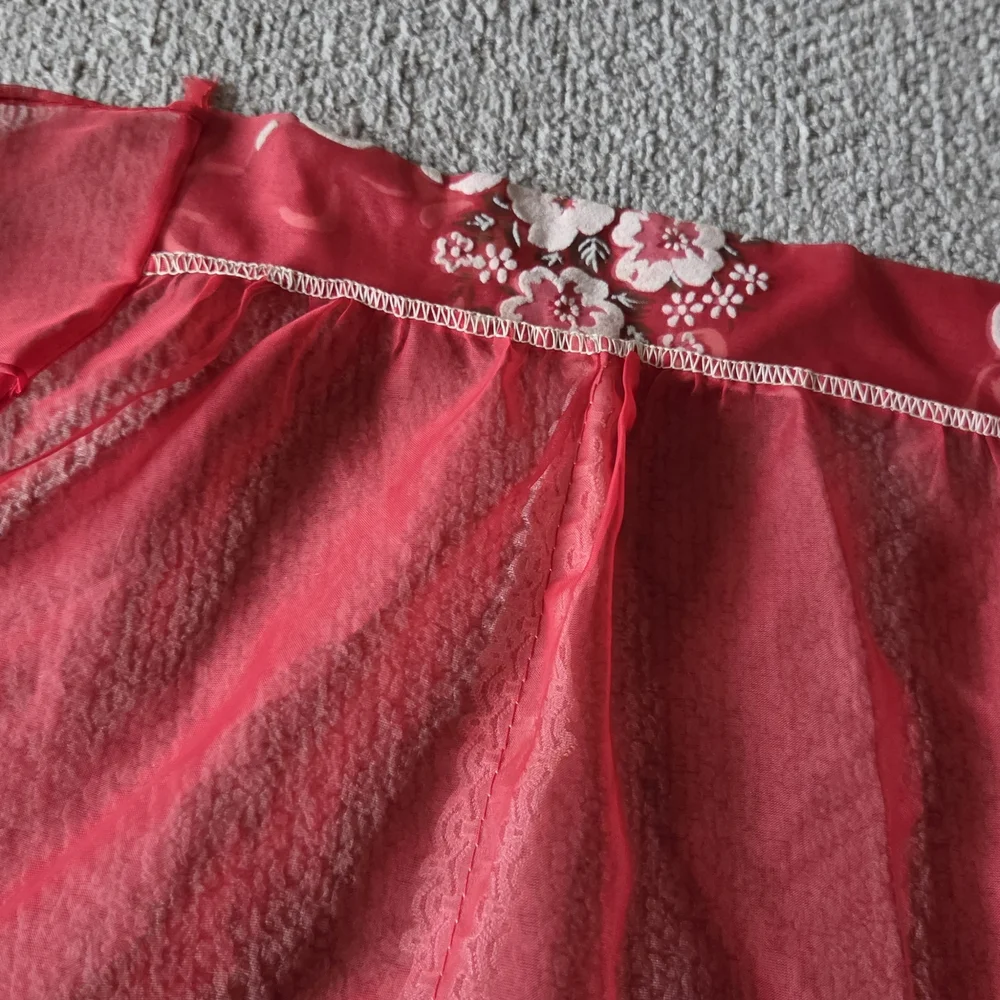 Vintage Red Sheer Hostess Apron – Retro Kitchen Glam With Floral Pocket